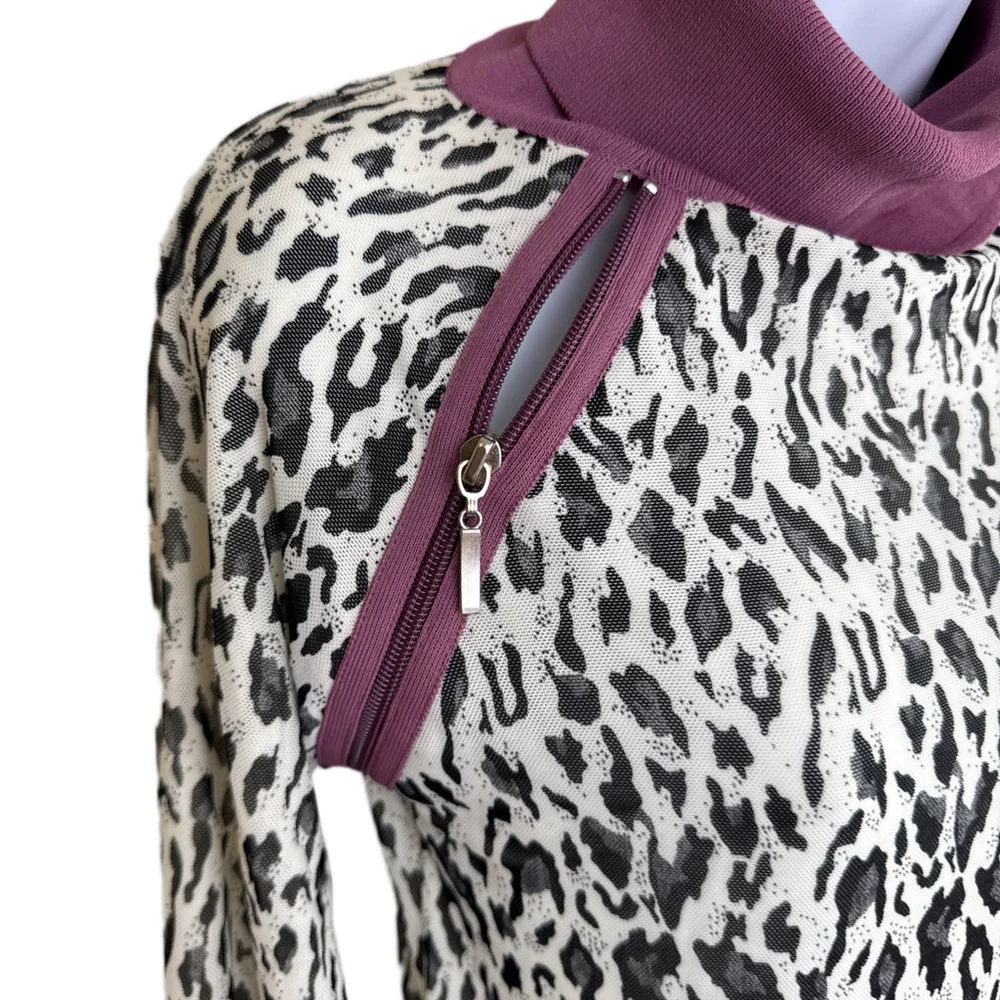 Fitelle Leopard Print Color Block High Neck Zip Top Large - Picture 5 of 7
